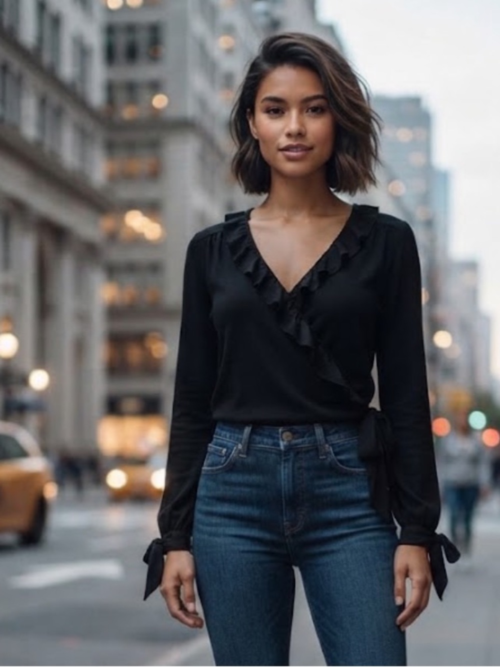 NWT J.crew Ruffle-trim wrap Rayon  top Black Small